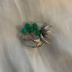 Sterling Silver and Jade Botanical Holy Brooch
